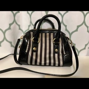 HENRI BENDEL small striped purse/Black and gray with pink interior.